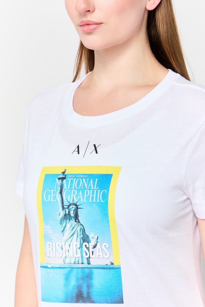 armani تي شيرت نسائي من AX أرماني إكستشينج بياقة دائرية وأكمام قصيرة بطباعة جرافيك، أبيض - Image 3